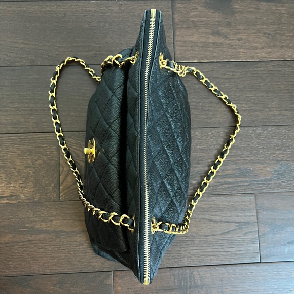 CHANEL Classic Large Black Caviar Leather GHW Shoulder Tote Bag with Front Flap - Picture 6 of 12